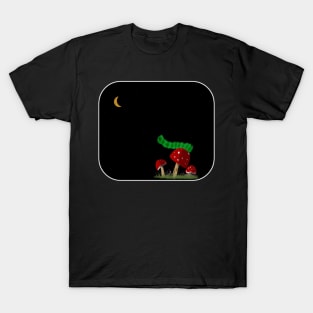 Inchworm on a Mushroom Looking at the Moon T-Shirt